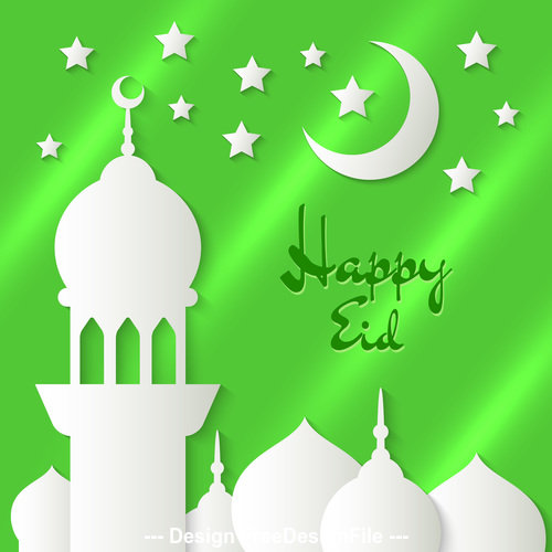 Eid mubarak mosque silhouette background vector