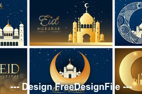 Eid mubarak muslim background set vector
