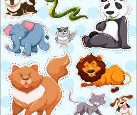 Elephant lion snake and other animals sticker vector
