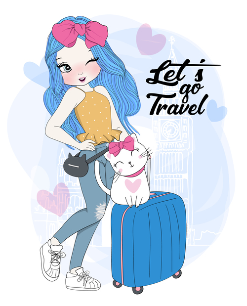 Fashion girl and pet vector