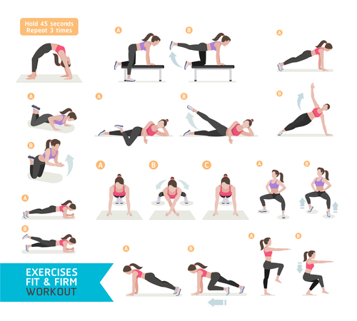 Female complete fitness action breakdown icon vector 01