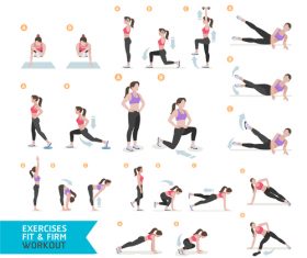 Female complete fitness action breakdown icon vector 02