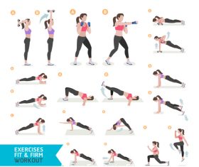 Female complete fitness action breakdown icon vector 03