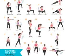 Female complete fitness action breakdown icon vector 06