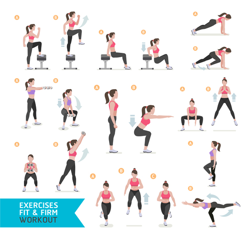 Female complete fitness action breakdown icon vector 06