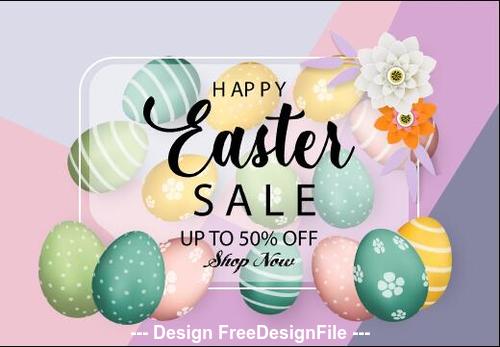 Flowers and hand painted easter egg background vector