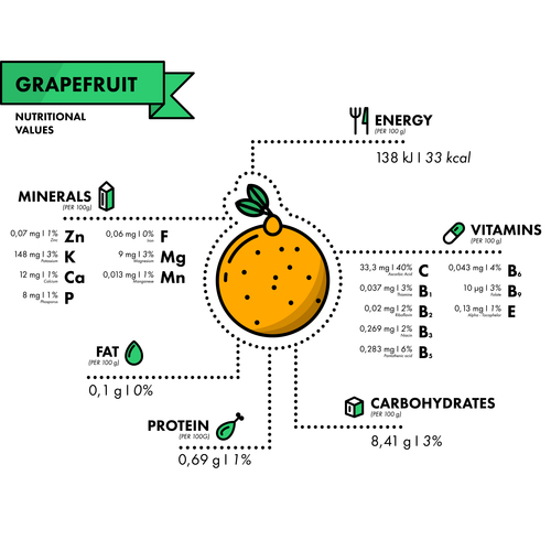 Grapefruit nutritional Information vector
