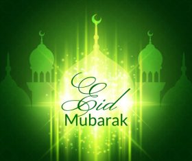 Green mosque silhouette background vector