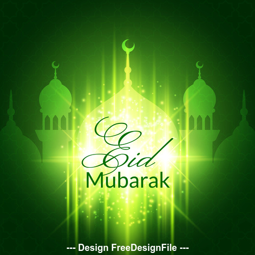 Green mosque silhouette background vector