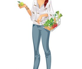 Grocery girl cartoon vector