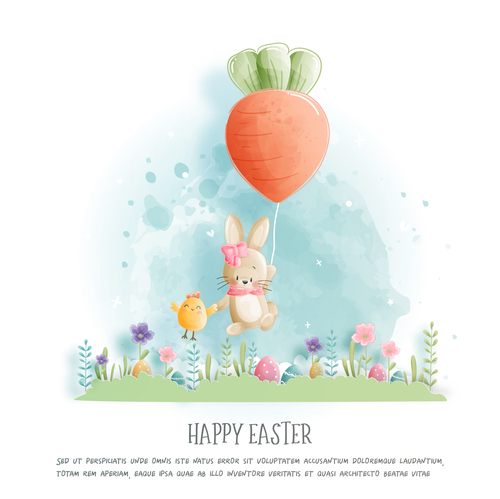 Happy Easter with cute bunnies illustration style paper vector