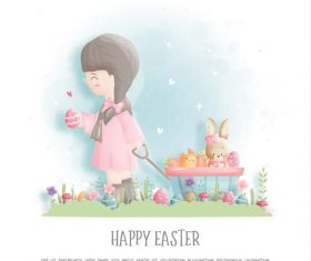 Happy easter girl and cute bunny illustration vector