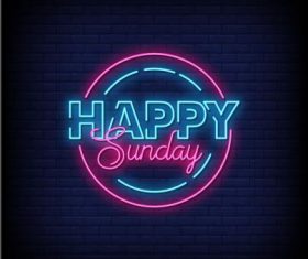 Happy sunday neon signs style text vector