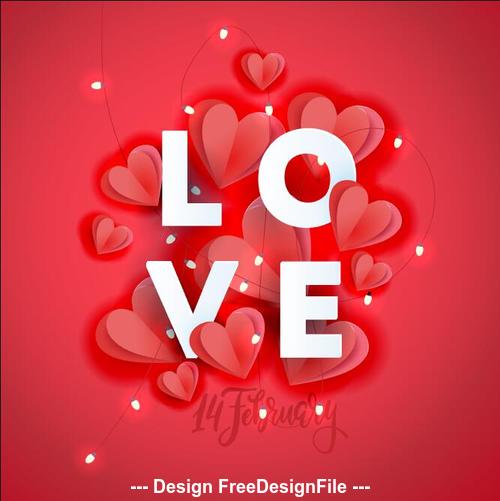 Heart and small lantern background Valentines day card vector