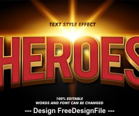 Heroes 3d font effect editable text vector