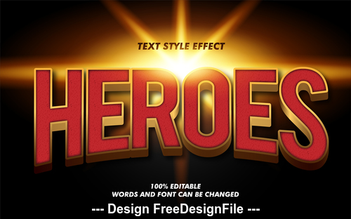 Heroes 3d font effect editable text vector