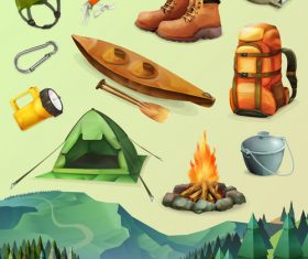 Hike set of vector icons low poly style