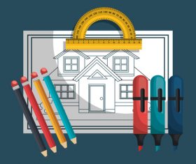 House design drawings and tools vector
