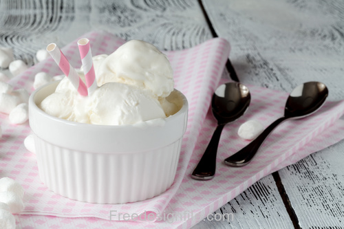 Ice Cream and tableware Stock Photo