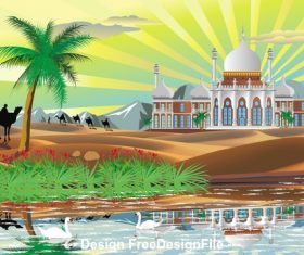 Landscape Arab Palace in the desert vector