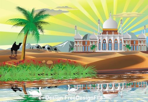 Landscape Arab Palace in the desert vector