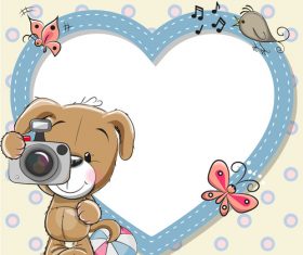 Little bear and heart frame vector