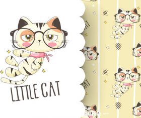 Little cat cartoon background pattern vector