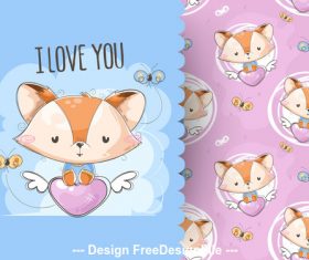 Little fox cartoon background pattern vector
