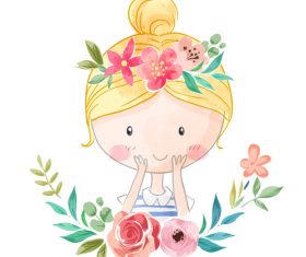 Little girl and flower cartoon illustration vector