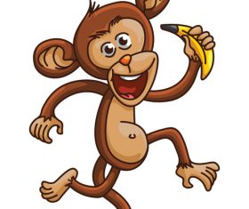 Monyet eating banana cartoon vector