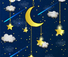Moon and stars in the clouds vector