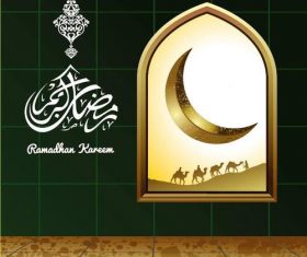 Moon with Camel Ramadan Kareem Islamic Greeting Card vector 02