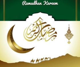 Moon with Camel Ramadan Kareem Islamic Greeting Card vector 03