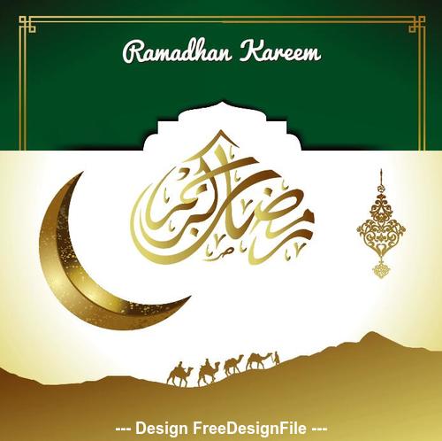 Moon with Camel Ramadan Kareem Islamic Greeting Card vector 03