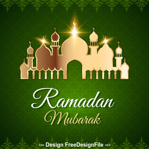 Mosque silhouette Eid mubarak greeting card vector