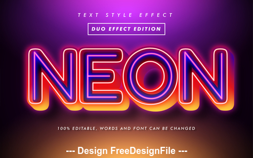 Neon 3d font effect editable text vector