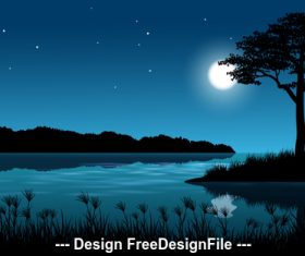 Night landscape cartoon illustration vector
