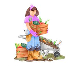 Organic farming concept watercolor illustrations vector