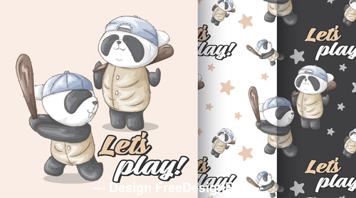 Panda cartoon background vector