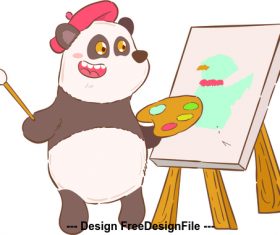Panda painter cartoon illustration vector