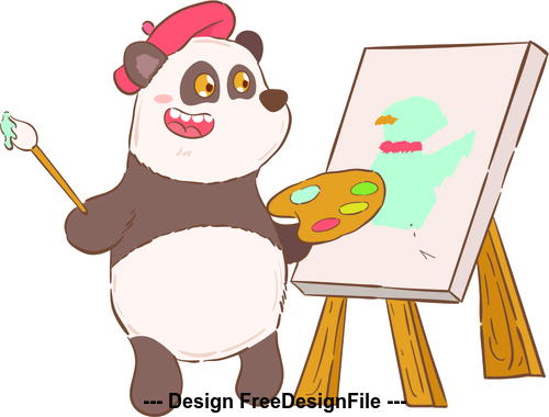 Panda painter cartoon illustration vector
