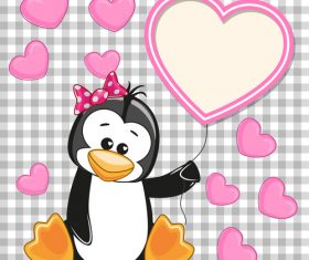 Penguin and heart frame vector