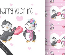 Penguin couple cartoon background vector