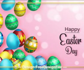 Pink background colorful easter egg card vector