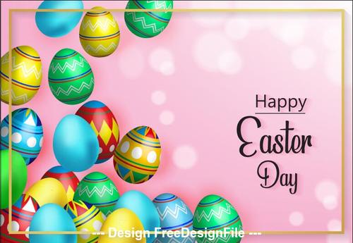 Pink background colorful easter egg card vector