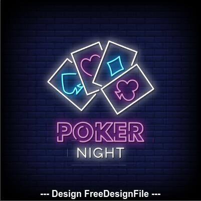 Poker night neon signs style text vector