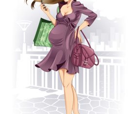 Pregnant shopping woman cartoon vector