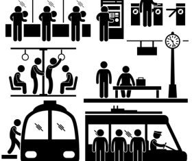 Public transportation matchstick men vector