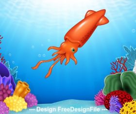 Red octopus cartoon illustration vector