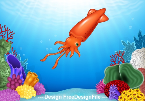 Red octopus cartoon illustration vector